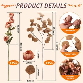 Thiccywoov 12 Pcs Artificial Silk Peonies Stems Arrangements Fake Flowers Set 6 Faux Peonies Artificial Flowers and 6 Eucalyptus Stems Mixed Ranunculus for Vase Home Office Decor(Autumn Colors)