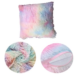 Set of 2 Artificial Fur Cuddly Cushions, Faux Fur Cushion, Plush Cushion Cover with Fluffy, for Sofa, Chair, Living Room (Rainbow, 45 x 45 cm)