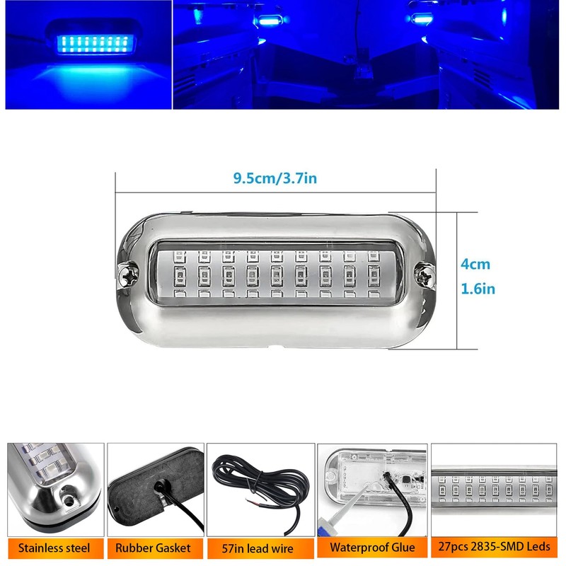 Kingshowstar 2Pcs Marine LED Boat Lights, IP68 Waterproof 27LED, Pontoon