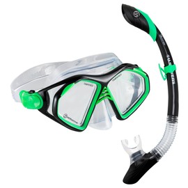 OutdoorMaster x U.S. Divers Admiral Snorkel Mask Adult, Dry Top Snorkel Set with Goggles Anti-Fog Snorkeling Gear for Adults Diving Mask for Travel Use