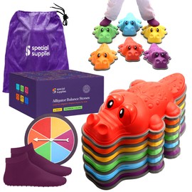 Special Supplies Stepping Stones for Kids - Set of 6 Balance Blocks - Indoor/Outdoor Play - Child Safe Rubber, Non-Slip Edging - Promotes Coordination, Balance, Strength (Multi-Color-Alligator)