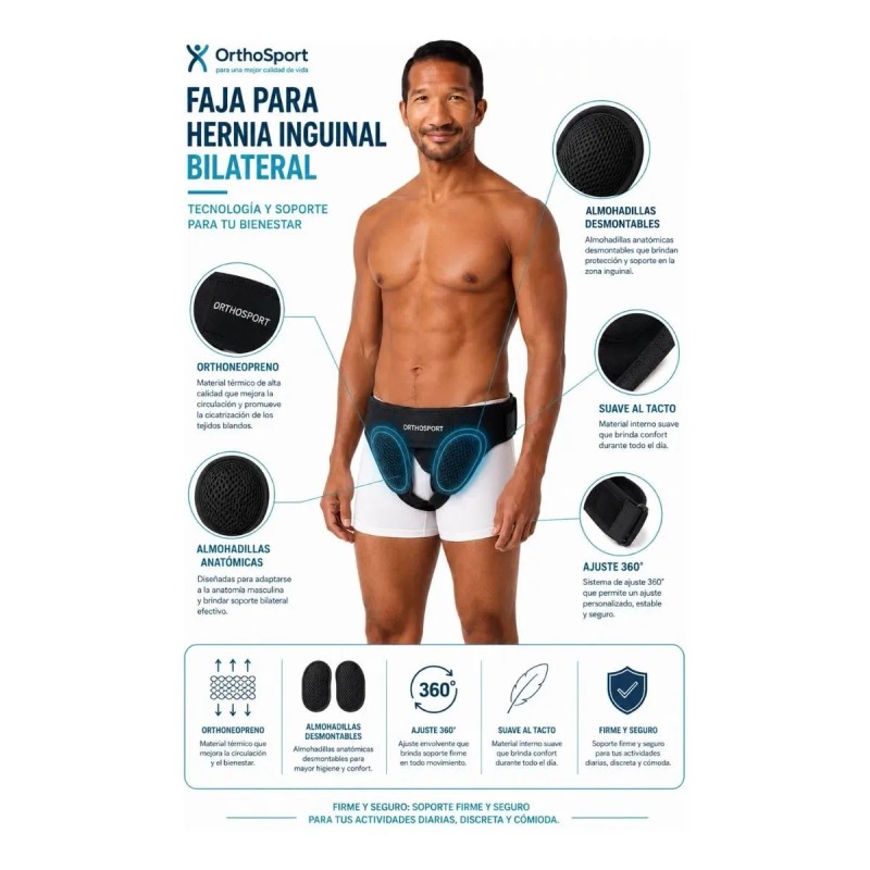 Braguero Faja Hernia Inguinal Bilateral Unixes Ajustable 01