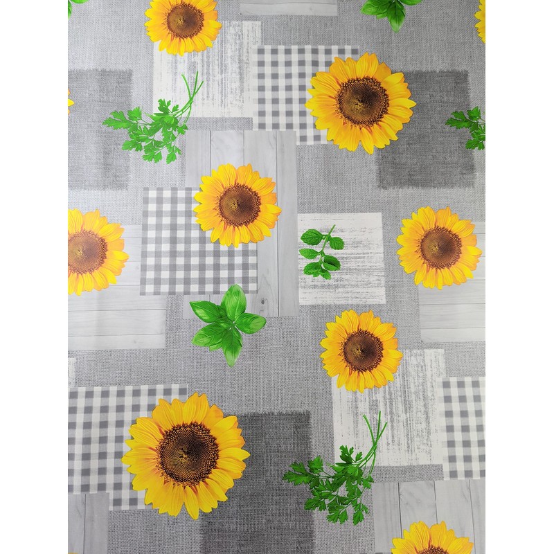 Karina Home Grey and Yellow Sunflower Wipe Clean Tablecloth Vinyl