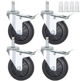 Stem Casters Wheels, 7/16" x 1-3/8" Swivel Casters with Brake TPR Casters 800 Lbs Load Capacity Replacement Wheels Casters Set of 4 (With Brake, 4 Inch)