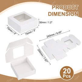 sourcing map 20Pcs Kraft Soap Boxes, 3 x 3 x 1.2Inch Mini Kraft Treat Box with Clear Window for Candy Cookie Gift Party Festival Favor Treats Packaging (White)