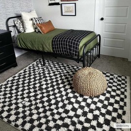 Kieu Black & White Checkered Area Rug perfect for any room - Title: 5'3" x 7' Rectangle