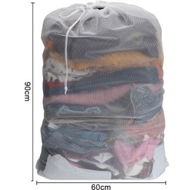 WUWEOT 6 Pack 60 x 90 cm Sturdy Coarse Mesh Laundry Bags, Large Drawstring Laundry Bag Durable Machine Washable Storage Bag for College, Dorm and Apartment Dwellers, White