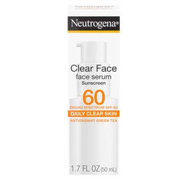 Neutrogena Neutrogena Clear Face Serum Sunscreen with Green Tea, Broad Spectrum SPF 60, Non-Comedogenic Face Sunscreen for Lightweight UVA/UVB Protection, Oxybenzone- & Fragrance-Free, 1.7 fl. oz