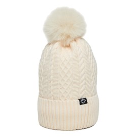 Funky Junque Cable Knit Fleece Lined Pom Beanie - Beige