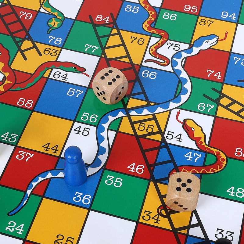 Gothink Wooden Snakes and Ladders Game - 13 Inch Educational