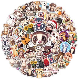 64pcs Ferret Stickers - Ferret Lover Gifts Waterproof Decals for Water Bottles Laptop Luggage Computer Scrapbooking Teens Adults Girls Kids Funny Party Birthday Decorations
