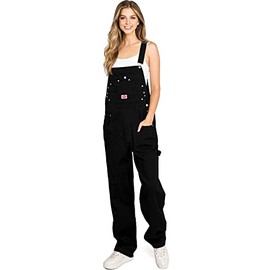 Revolt Plus Size Women's Juniors Baggy Straight Leg Twill Overalls (Black Twill, 16)