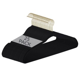 Simplify Slim Velvet Gold Hook Clothes Hangers 25 Pack Non-Slip Shirts Suit Pants Dresses Garments Closet Storage & Organization Durable Black