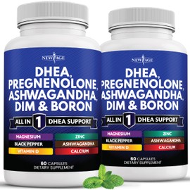NEW AGE DHEA Supplement - Pregnenolone for Men & Women with DIM, Ashwagandha, Boron, Calcium, Magnesium, Zinc, Vitamin D3 5000iu - Support Capsules - 120 Count