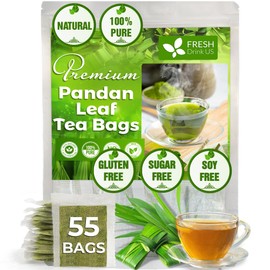 FreshDrinkUS, Premium 55 Pandan Leaf Tea Bags, 100% Natural & Pure from Pandan Leaves. Loose Leaf Pandan Herbal Tea. Made with Natural Material Tea Bags. No Sugar, No Caffeine, No Gluten, Vegan.