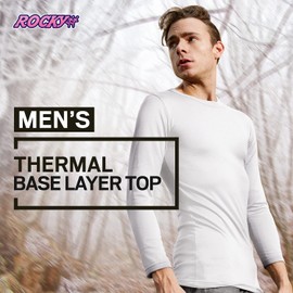 Rocky Men's Thermal Base Layer Top (Long John Underwear Shirt) Insulated for Outdoor Ski Warmth/Extreme Cold Pajamas (Black - Large)