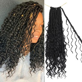 Short Goddess Locs Crochet Hair 14 Inch Pre Looped Braiding Hair 4 Curls Bohemian Faux Locs Boho Braids River Locs Dreadlocs Hair for Black Women