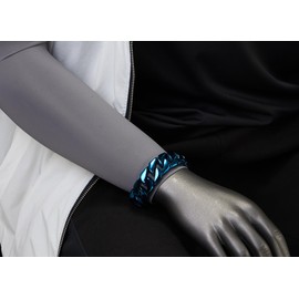 COOLSTEELANDBEYOND Masculine Mens Stainless Steel Blue Large Curb Chain Link Bracelet