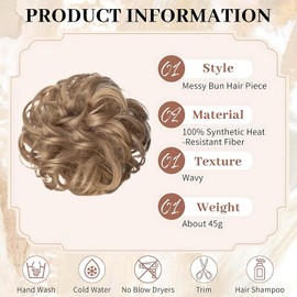 Permuly Messy Bun Hair Piece, Elastic Messy Fake Hair Bun Extensions for Women, Synthetic Messy Bun Scrunchie Hair Pieces for Women Girls (Light Ash Brown)