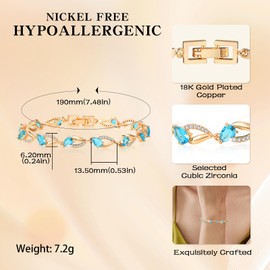 Richapex Tennis Bracelet for Women 18K Gold Plated Elegant Trendy Blue Stones Leaf Gold Bracelets with Cubic Zirconia