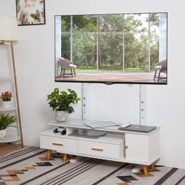unho Universal Against The Wall TV Stand Floor: Free Standing Mount Stand with Height Adjustable Bracket for TV Bench Compatible with 32-85 inch Flat Panel LED LCD Plasma Screens (White)