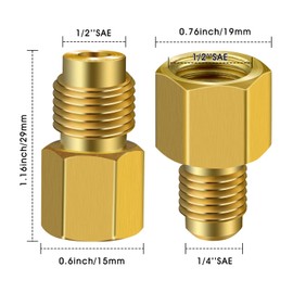EXCELFU 6 Pieces 6015 R134A Brass Refrigerant Tank Adapter to R12 Fitting Adapter 1/2 Female to 1/4 Male Flare Adaptor Valve Core and 6014 Vacuum Pump Adapter 1/4 Inch Flare Female to 1/2 Inch Male