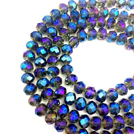 Chuxin 446Pcs Briolette Glass Beads for Jewelry Making, 6mm Faceted Blue Crystal Beads for Bracelets Making, Rondelle Glass Bead Bulk for Crafts Wine Charms Wind Chimes Suncatchers