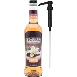 Upouria Coffee Syrup - French Vanilla Flavoring, 100% Gluten Free, Vegan, and Non Dairy 750 mL Bottle - Coffee Syrup Pump Included