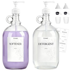 2 Pcs Glass Liquid Laundry Detergent Dispenser, Half Gallon Laundry Soap Dispenser for Laundry Room (64 oz. Each), Laundry Detergent Bottles with Pump Dispenser -Includes Labels, Funnel, Measuring Cup