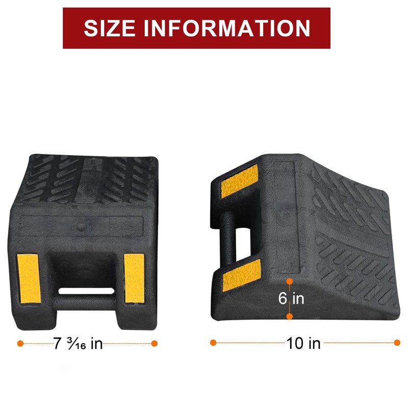 OrangeStar 4-Pack Heavy Duty Rubber Wheel Chocks with Hand Grip