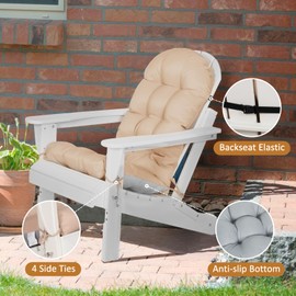 LOENIY Adirondack Chair Cushions Set of 4, Thick High Back Rocking Chair Cushion 47x19.6x4 Inch, Folding Patio Pads with Ties, Waterproof & Fade-Resistant Seat Pads Indoor/Outdoor (Khaki)