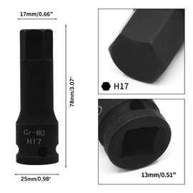 PENCK 17mm Impact Socket 1/2 Drive Allen Bit Socket, Hex Impact Bit Socket, Cr-Mo Steel