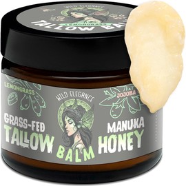Wild Elegance Beef Tallow and Honey Balm for Skin - Grass-Fed, Grass-Finished Face and Body Cream, Moisturizer for Dry Skin and Eczema with Shea Butter, Jojoba, Almond Oil, Vitamin E, Lemongrass - 2 oz