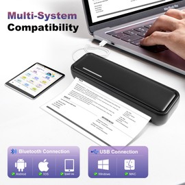 Fitrobust Portable Printer Wireless for Travel, Bluetooth Thermal Printer Supports 8.5 x 11 Inch Thermal Paper, Inkless Compatible with iOS, Android, Laptop for Office, Car and Home