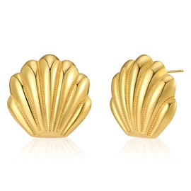 18K Real Gold Plated Seashell Stud Earrings for Women Dainty Minimalist Seashore Hypoallergenic Earrings Fashion Trendy Beach Summer Jewelry Mother's Day Gift