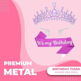 Papoopy Birthday Tiara and Crown with Sash, Birthday Tiara for Women Birthday Party (Purple)