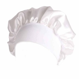 SHTGOI Silk Sleep Cap, Satin Hair Cap with Wide Elastic Band, Silk Hood for Sleeping, Adjustable Elastic Bonnet, Soft, Breathable, Night Hair Cap for Women, Girls, Hair Protection, White