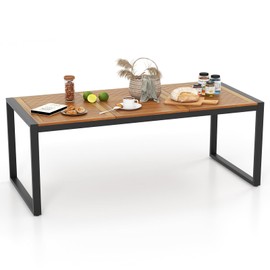 Tangkula Outdoor Dining Table for 8, 79 Inches Acacia Wood Patio Table with 1.9 Inches Umbrella Hole, Heavy Duty Metal Legs & Adjustable Foot Pads, for Patio, Garden, Poolside or Indoor