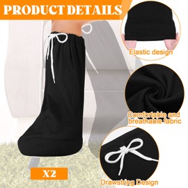 2 Fundas de Yeso de Pierna Calcetín de Yeso debajo de Rodilla Manga de Yeso Protectora y Lavable con Cordón Ajustable Protector de Yeso para Hombre Mujer Adulto (Negro, 21.26 x 11.02 Pulgadas)