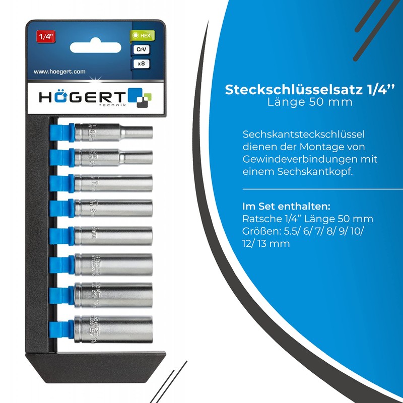 HÖGERT HT1A886 Steckschlüsselsatz I Chrom-Vanadium-Stahllegierung I Steckschlüssel Set I Werkzeug