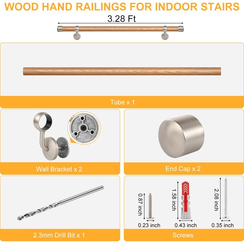ROTHLEY Pipe Handrails for Indoor Stairs: 3.3FT Stair Railing Indoor
