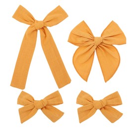 Set of 4 Cotton Linen Bow Hair Clips for Little Girls Toddler Baby Mom Women Hair Barrettes Accessories 3 Styles Bows (Yellow Gold)