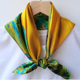 ANDANTINO 100% Pure Mulberry Silk Square Scarf for Hair-27''x27''- Soft Breathable Lightweight Satin Silk Neckerchief Headscarf (Yellow-Landscape)