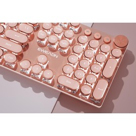 EWEADN V20 Wired Typewriter Keyboard, Typewriter Style Mechanical Keyboards,104 Keys Retro Computer Keyboards,Media Control Knob, Wired Computer Keyboard Pink Switch for Windows/Mac/PC-Pink