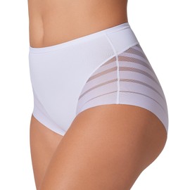 Leonisa High Waisted Invisible Tummy Control Shapewear for Women - Stripe Lace Ladies Underwear Panties White