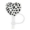 ROYALEAD 5pcs Straw Lid for Cups Heart-shaped Leopard Print Silicone
