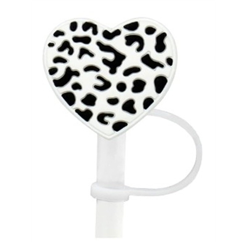 ROYALEAD 5pcs Straw Lid for Cups Heart-shaped Leopard Print Silicone