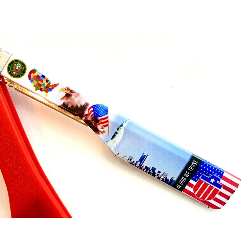 TACHIUSA NAVAJA FOLDING KNIFE STRAIGHT SHAVING RAZOR AMERICAN FLAG SHAVETTE