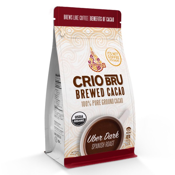 Crio Bru Brewed Cacao Uber Dark Spanish Roast 1.5lb (24oz) Bag - Coffee Alternative Natural Healthy Drink | 100% Pure Ground Cacao Beans | 99.99% Caffeine Free, Keto, Low Carb, Paleo, Non-GMO, Organic
