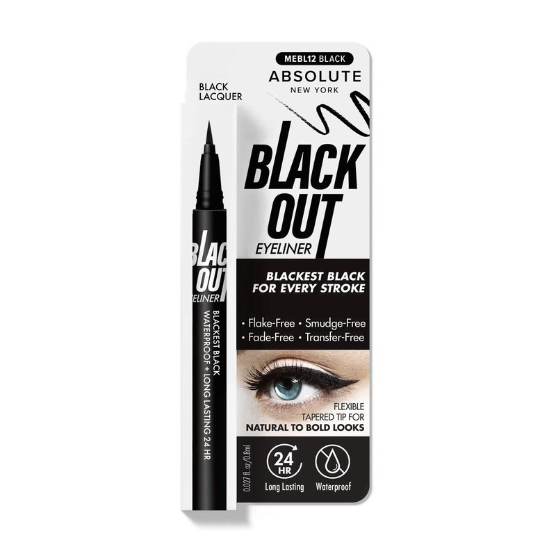 Absolute New York MEBL12 Black Out Eyeliner, Flexible Tapered Tip,